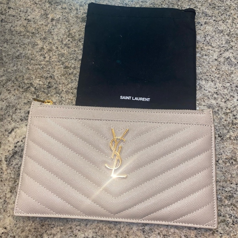 Saint Laurent Monogram Matelasse Leather Zip Pouch